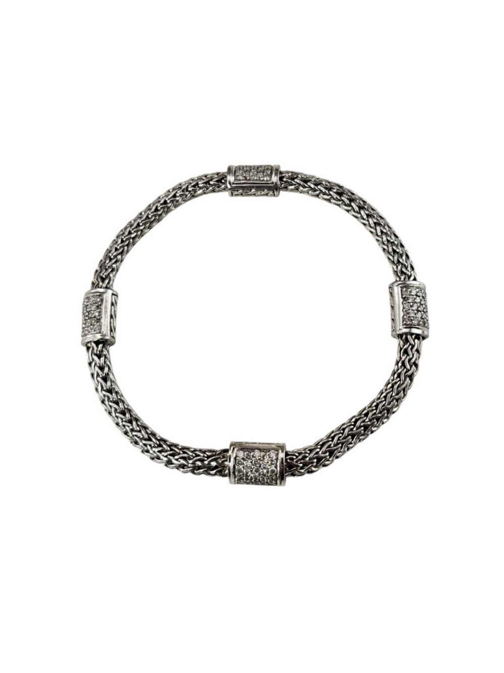 John Hardy Sterling 18K Icon Woven Chain Pave Diamond Station Bracelet #26045